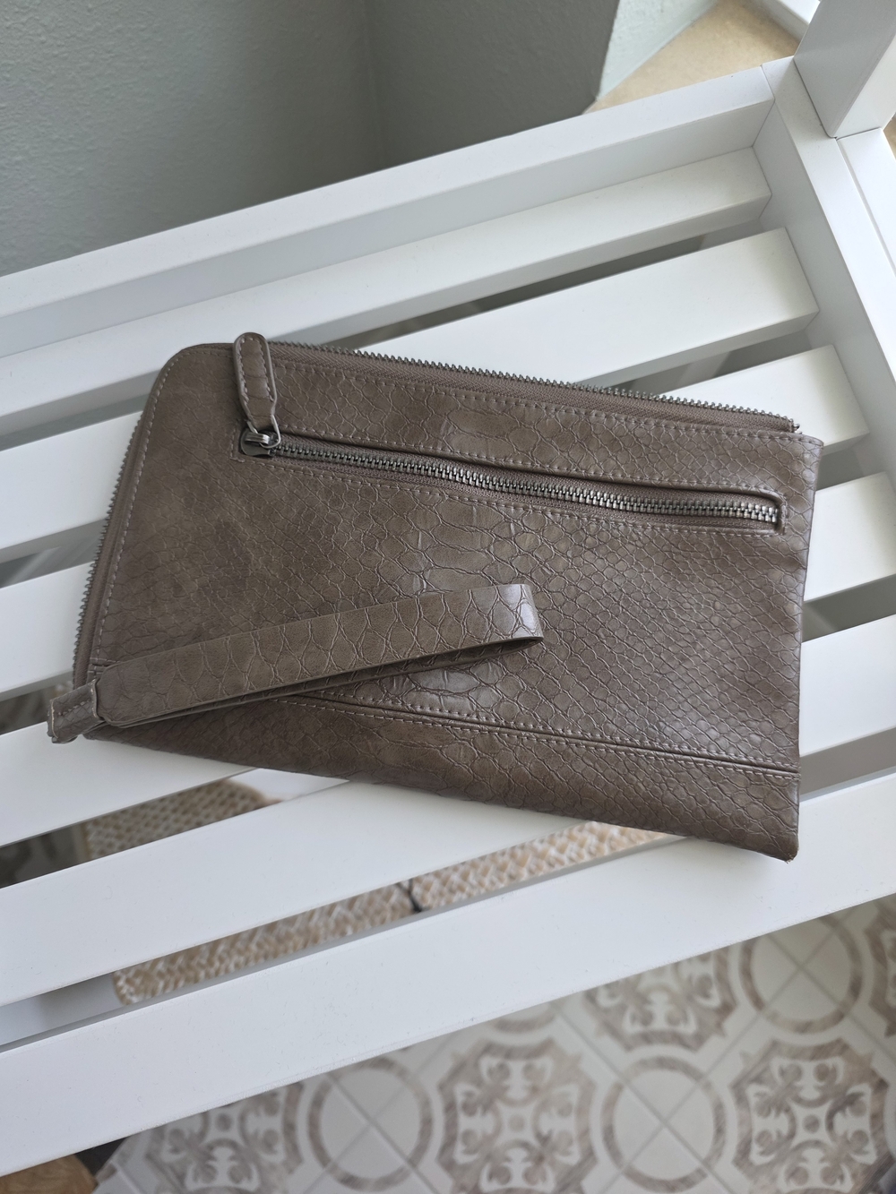 Joy Susan Taupe Wristlet Clutch - Faux Leather-Look